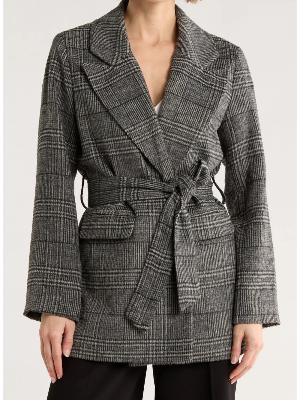 Ted Baker Gray Plaid Belted Lee Wrap Coat